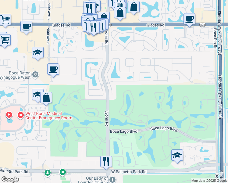 map of restaurants, bars, coffee shops, grocery stores, and more near 21310 Escondido Way South in Boca Raton