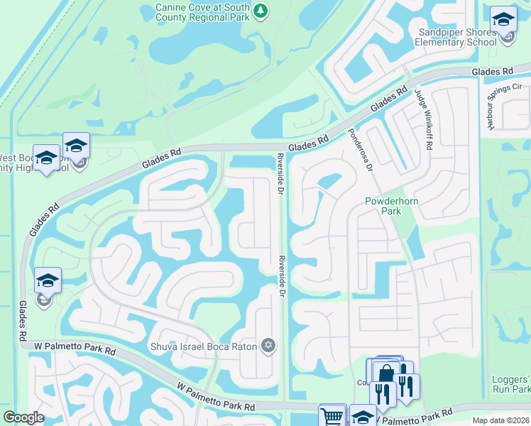 map of restaurants, bars, coffee shops, grocery stores, and more near 21279 Falls Ridge Way in Boca Raton