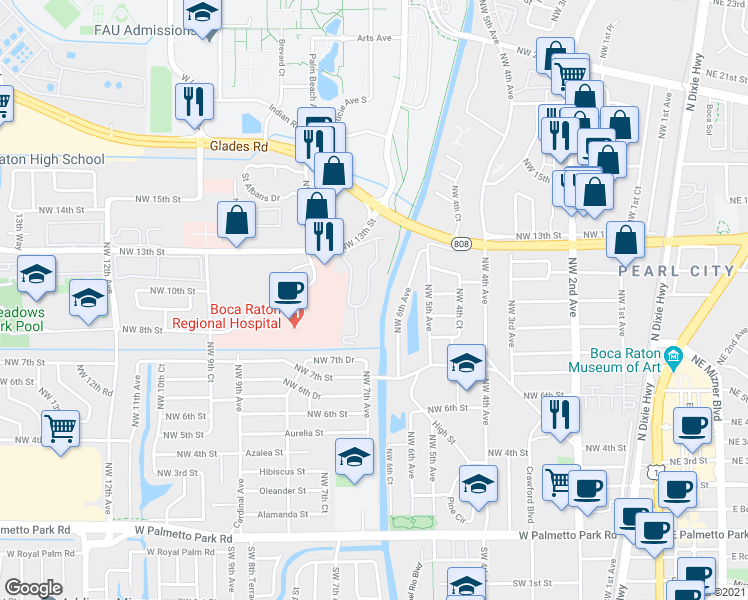 map of restaurants, bars, coffee shops, grocery stores, and more near 644 Northwest 13th Street in Boca Raton