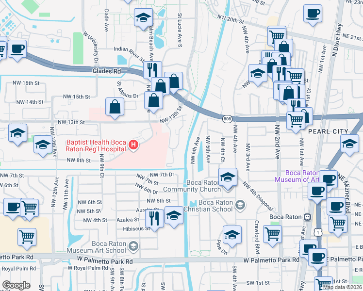 map of restaurants, bars, coffee shops, grocery stores, and more near 644 Northwest 13th Street in Boca Raton