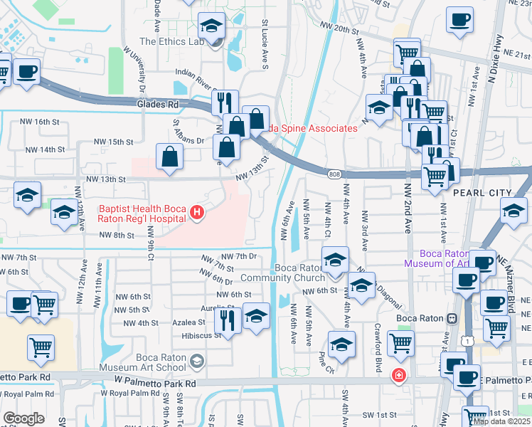 map of restaurants, bars, coffee shops, grocery stores, and more near 644 Northwest 13th Street in Boca Raton