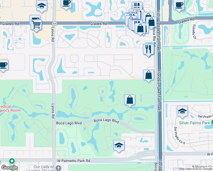 map of restaurants, bars, coffee shops, grocery stores, and more near 8520 Casa Del Lago in Boca Raton