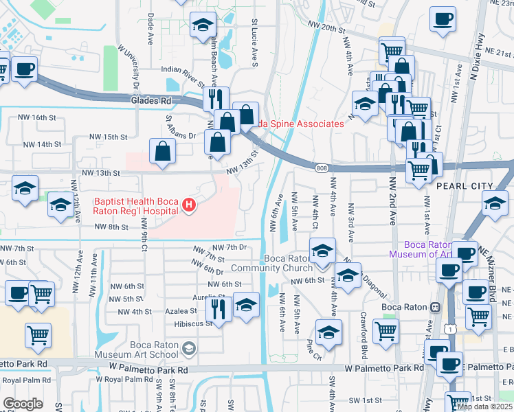 map of restaurants, bars, coffee shops, grocery stores, and more near 644 Northwest 13th Street in Boca Raton