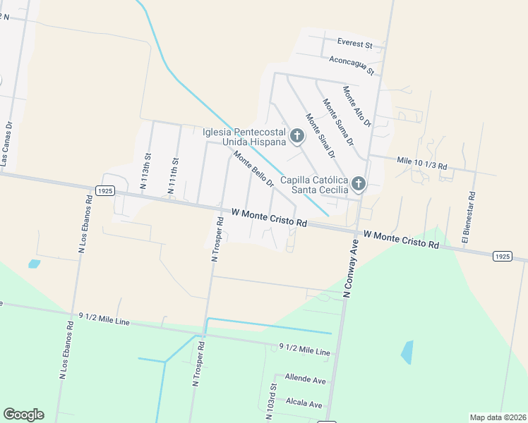 map of restaurants, bars, coffee shops, grocery stores, and more near 10602 West Monte Cristo Road in Edinburg