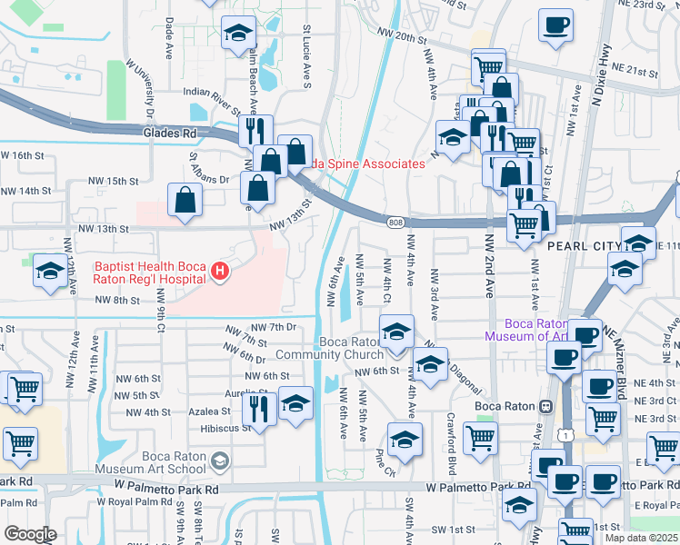 map of restaurants, bars, coffee shops, grocery stores, and more near 1040 Northwest 6th Avenue in Boca Raton