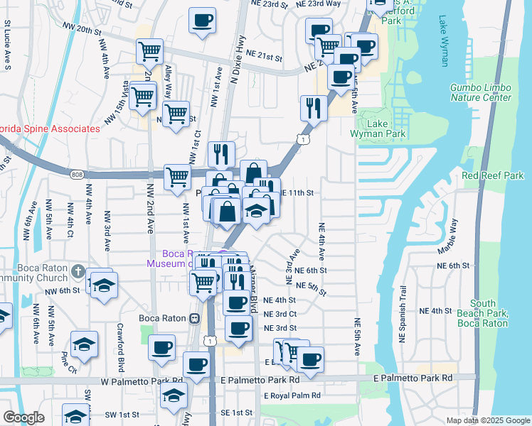 map of restaurants, bars, coffee shops, grocery stores, and more near 980 U.S. 1 in Boca Raton
