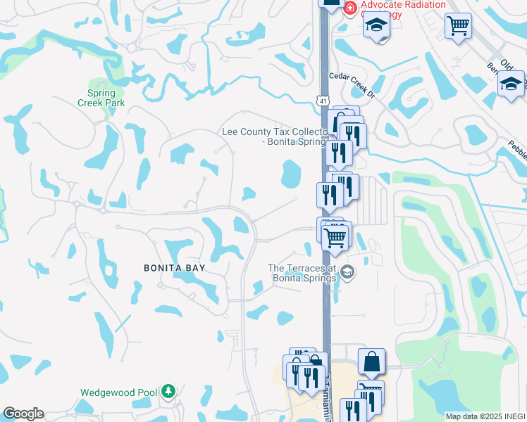 map of restaurants, bars, coffee shops, grocery stores, and more near 3440 Riviera Lakes Court in Bonita Springs