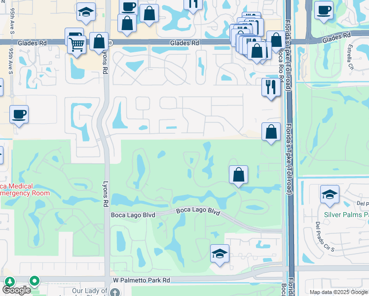 map of restaurants, bars, coffee shops, grocery stores, and more near 8545 Casa Del Lago in Boca Raton