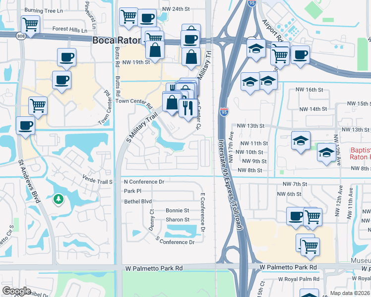 map of restaurants, bars, coffee shops, grocery stores, and more near 5056 Pointe Emerald Lane in Boca Raton