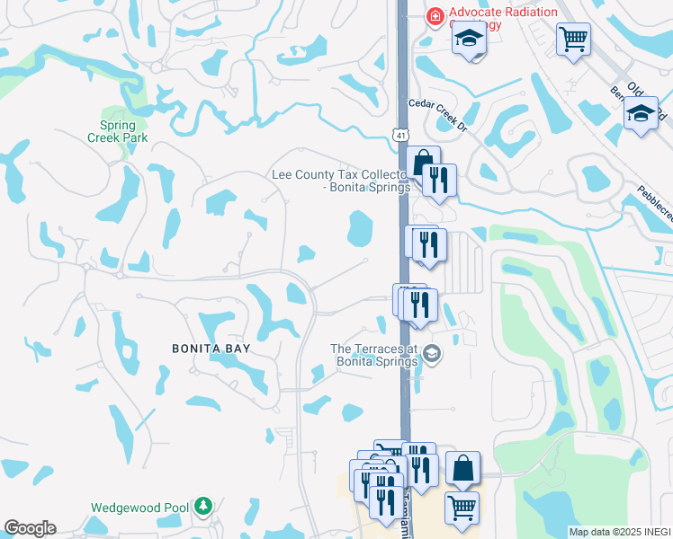map of restaurants, bars, coffee shops, grocery stores, and more near 3440 Riviera Lakes Court in Bonita Springs