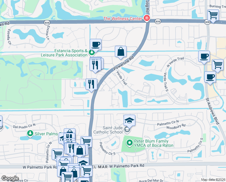 map of restaurants, bars, coffee shops, grocery stores, and more near 21415 Campo Allegro Drive in Boca Raton