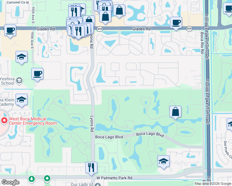 map of restaurants, bars, coffee shops, grocery stores, and more near 21476 Juego Circle in Boca Raton