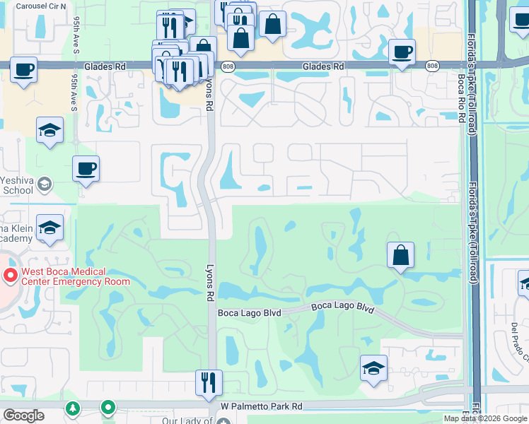 map of restaurants, bars, coffee shops, grocery stores, and more near 21476 Juego Circle in Boca Raton