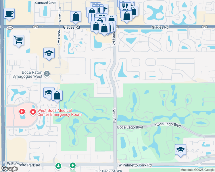 map of restaurants, bars, coffee shops, grocery stores, and more near 9045 Red Oak Lane in Boca Raton