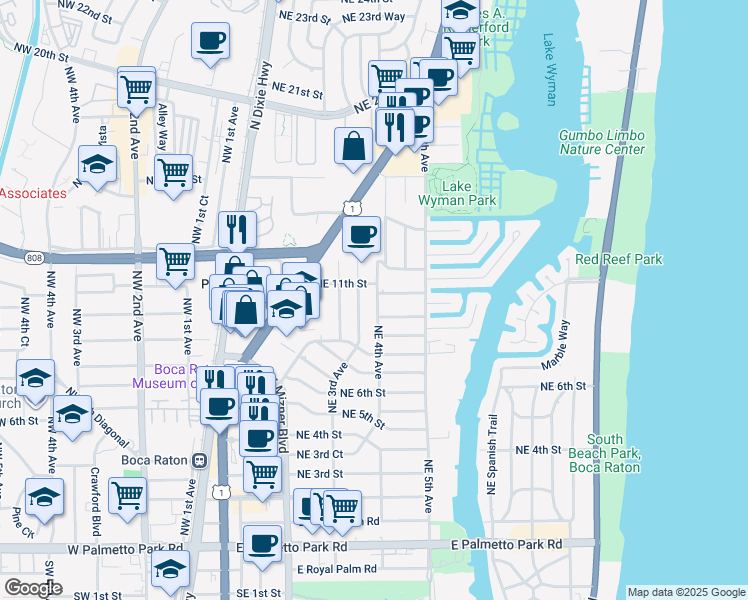 map of restaurants, bars, coffee shops, grocery stores, and more near in Boca Raton