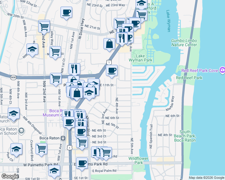 map of restaurants, bars, coffee shops, grocery stores, and more near in Boca Raton