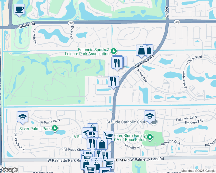 map of restaurants, bars, coffee shops, grocery stores, and more near 7001 Mallorca Crescent in Boca Raton
