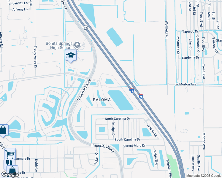 map of restaurants, bars, coffee shops, grocery stores, and more near 26131 Grand Prix Drive in Bonita Springs