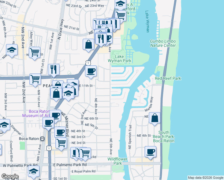 map of restaurants, bars, coffee shops, grocery stores, and more near 500 Kay Terrace in Boca Raton