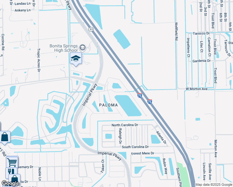 map of restaurants, bars, coffee shops, grocery stores, and more near 26131 Grand Prix Drive in Bonita Springs