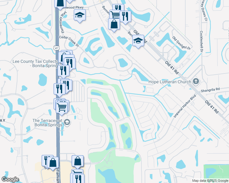 map of restaurants, bars, coffee shops, grocery stores, and more near 26150 Clarkston Drive in Bonita Springs