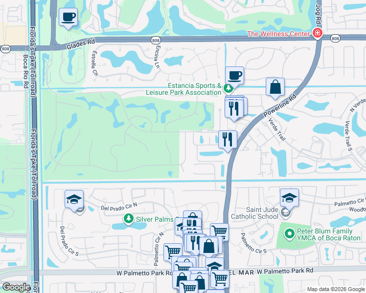 map of restaurants, bars, coffee shops, grocery stores, and more near 7076 Mandarin Drive in Boca Raton