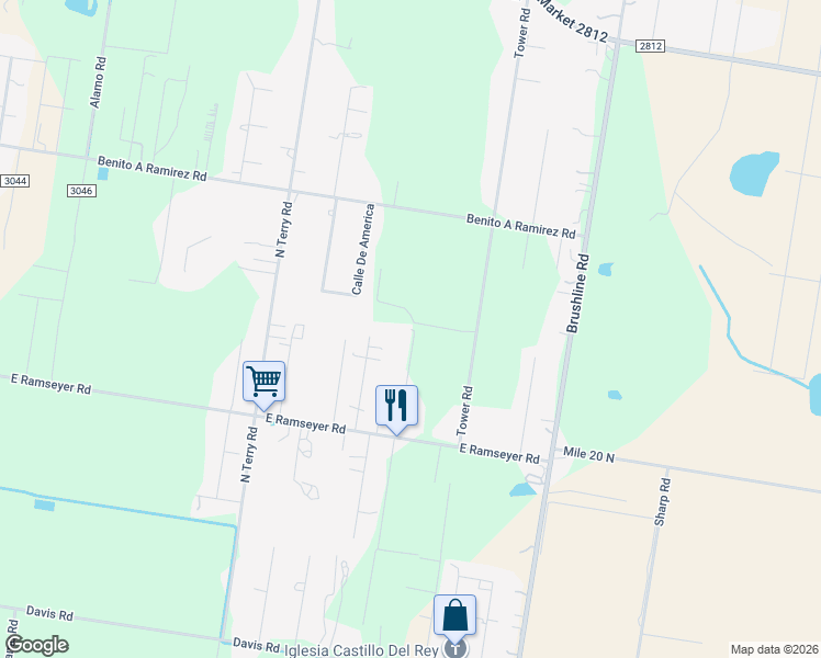 map of restaurants, bars, coffee shops, grocery stores, and more near 6505 Blue Jay Ln in Edinburg