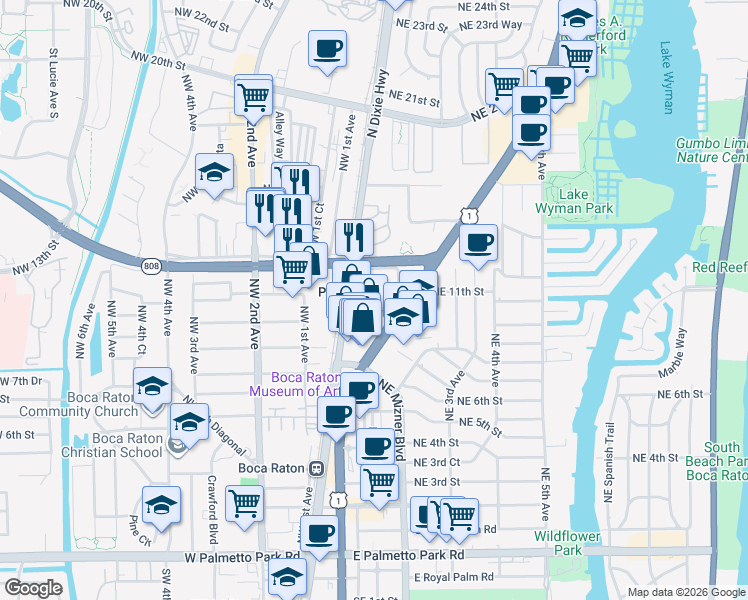 map of restaurants, bars, coffee shops, grocery stores, and more near in Boca Raton