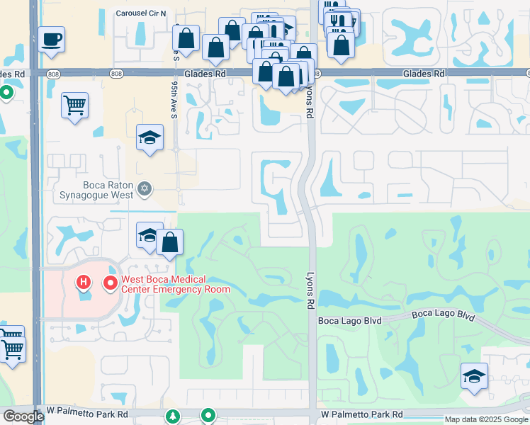 map of restaurants, bars, coffee shops, grocery stores, and more near 21145 White Oak Avenue in Boca Raton