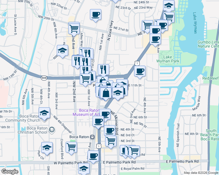 map of restaurants, bars, coffee shops, grocery stores, and more near in Boca Raton