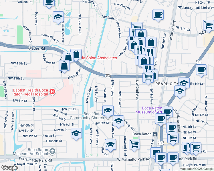 map of restaurants, bars, coffee shops, grocery stores, and more near 1201 Northwest 4th Avenue in Boca Raton