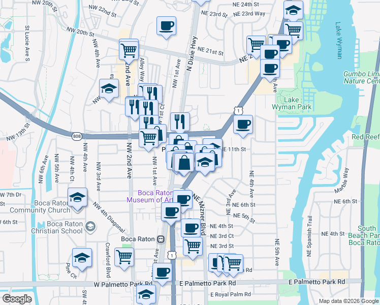 map of restaurants, bars, coffee shops, grocery stores, and more near in Boca Raton