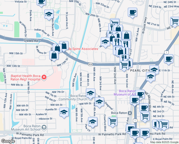 map of restaurants, bars, coffee shops, grocery stores, and more near 1201 Northwest 4th Avenue in Boca Raton
