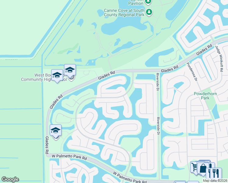 map of restaurants, bars, coffee shops, grocery stores, and more near 12317 Riverfalls Court in Boca Raton