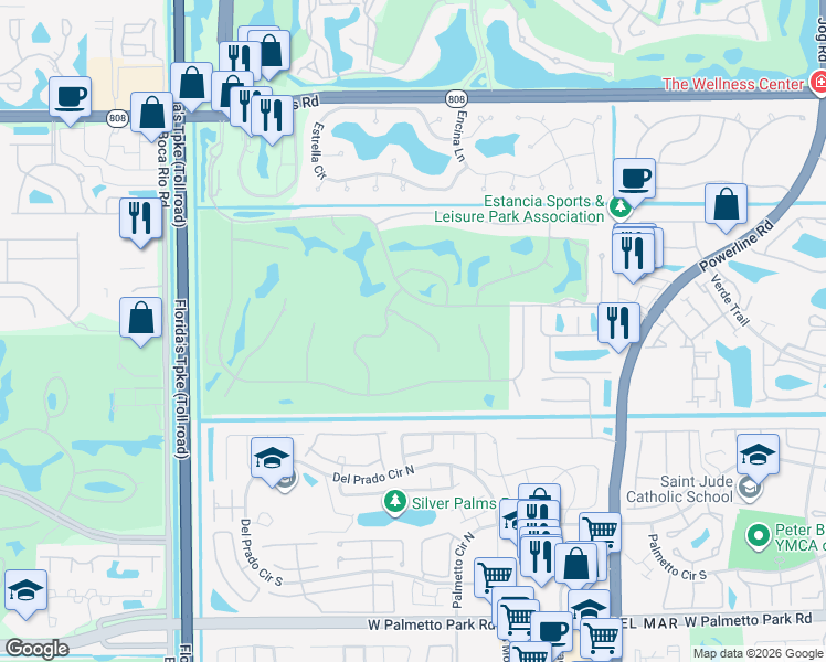 map of restaurants, bars, coffee shops, grocery stores, and more near 7453 Campo Florido in Boca Raton
