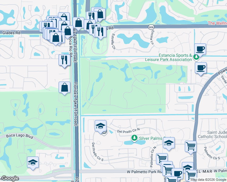 map of restaurants, bars, coffee shops, grocery stores, and more near 21237 Harrow Court in Boca Raton