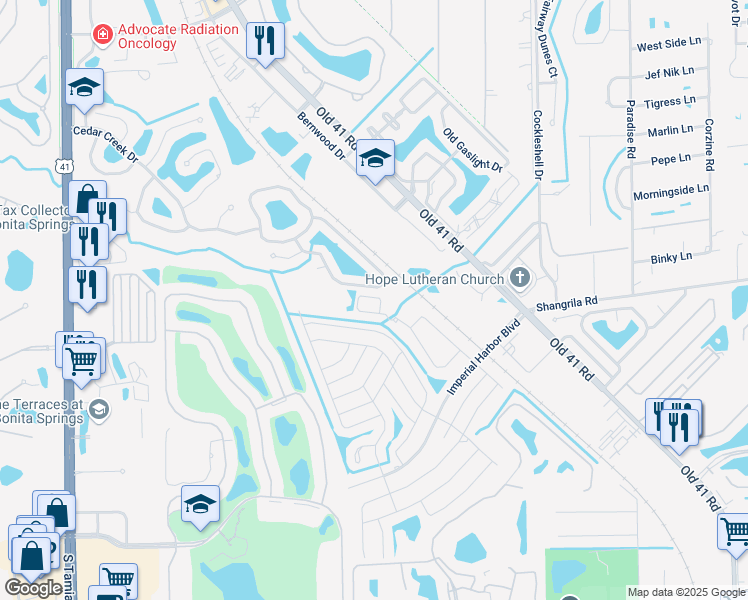 map of restaurants, bars, coffee shops, grocery stores, and more near 25873 Pebblecreek Drive in Bonita Springs