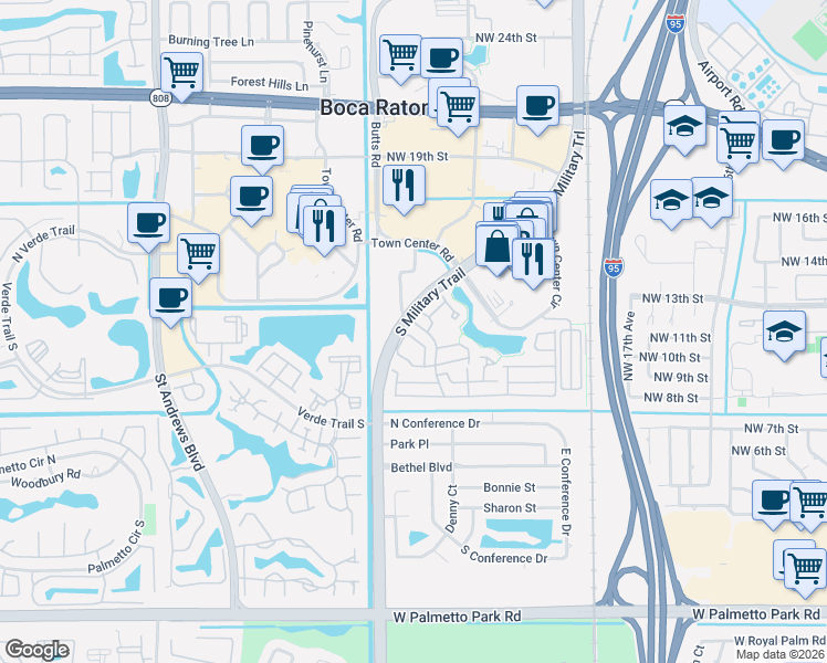 map of restaurants, bars, coffee shops, grocery stores, and more near 5359 Buckhead Circle in Boca Raton