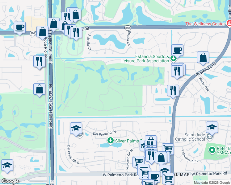 map of restaurants, bars, coffee shops, grocery stores, and more near 7453 Campo Florido in Boca Raton