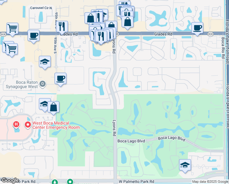 map of restaurants, bars, coffee shops, grocery stores, and more near 21243 Escondido Way in Boca Raton