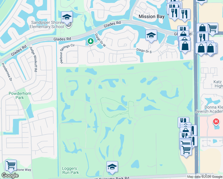 map of restaurants, bars, coffee shops, grocery stores, and more near 10789 White Aspen Lane in Boca Raton
