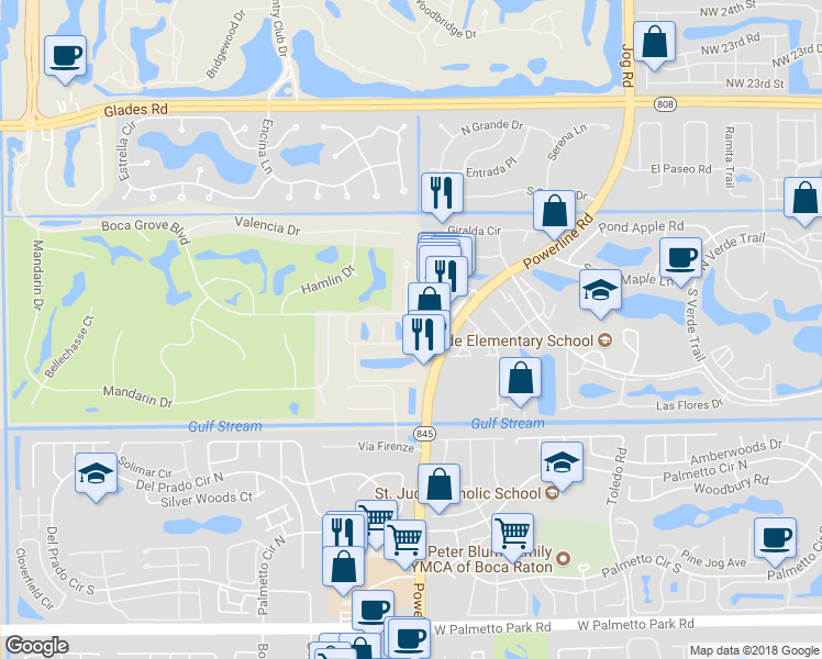 map of restaurants, bars, coffee shops, grocery stores, and more near 7021 Islegrove Place in Boca Raton
