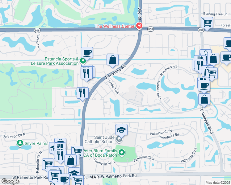 map of restaurants, bars, coffee shops, grocery stores, and more near 6775 Lago Vista Terrace in Boca Raton