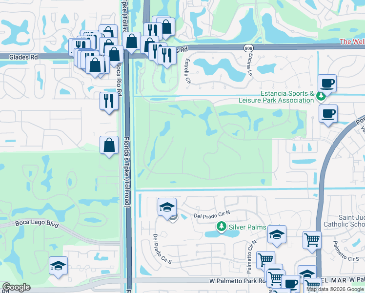 map of restaurants, bars, coffee shops, grocery stores, and more near 21237 Harrow Court in Boca Raton