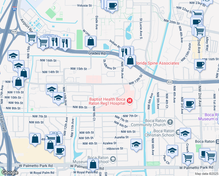map of restaurants, bars, coffee shops, grocery stores, and more near 880 Northwest 13th Street in Boca Raton