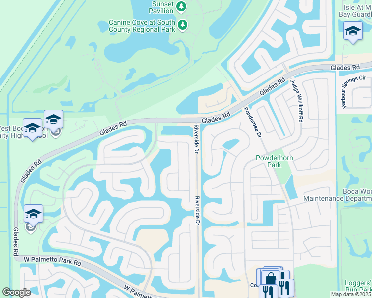 map of restaurants, bars, coffee shops, grocery stores, and more near 21231 Falls Ridge Way in Boca Raton