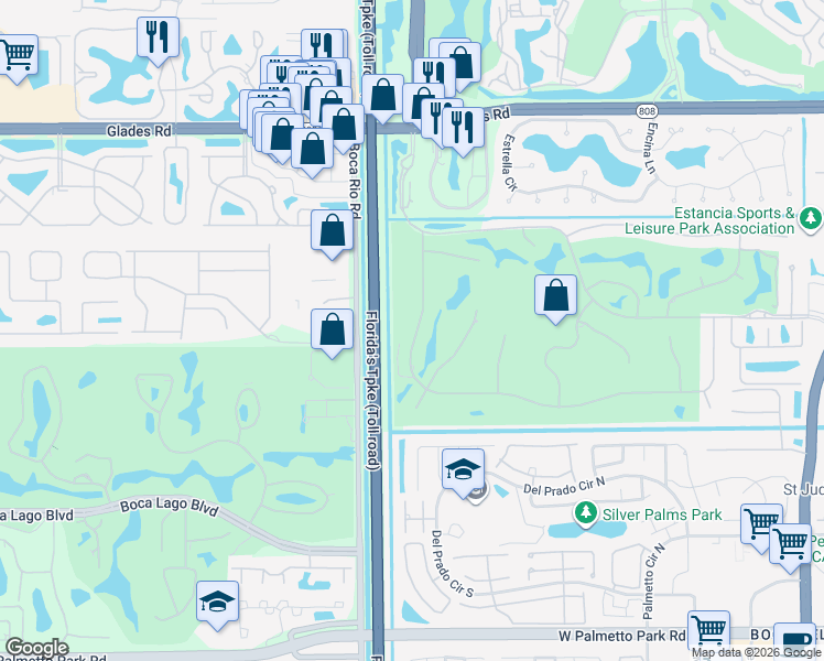map of restaurants, bars, coffee shops, grocery stores, and more near 7812 Mandarin Drive in Boca Raton