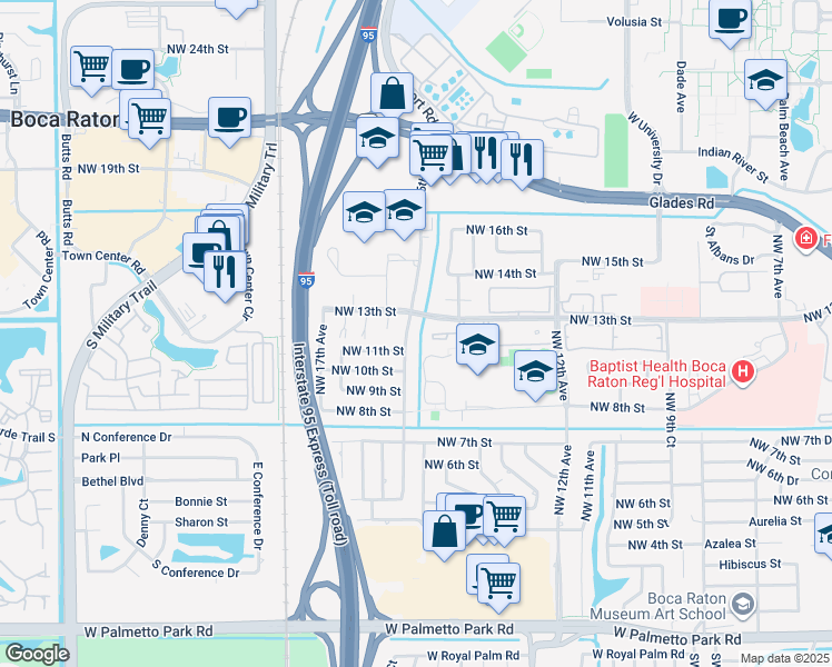map of restaurants, bars, coffee shops, grocery stores, and more near in Boca Raton