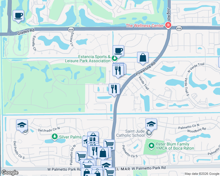 map of restaurants, bars, coffee shops, grocery stores, and more near 7021 Islegrove Place in Boca Raton