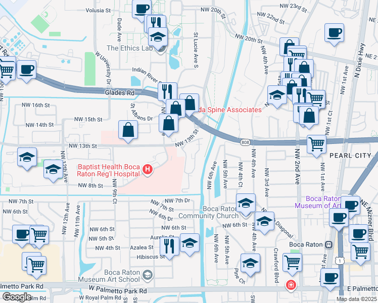 map of restaurants, bars, coffee shops, grocery stores, and more near 618 Northwest 13th Street in Boca Raton